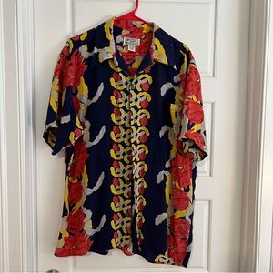 Avanti XL 100% SILK Navy Hawaiian UNISEX shirt